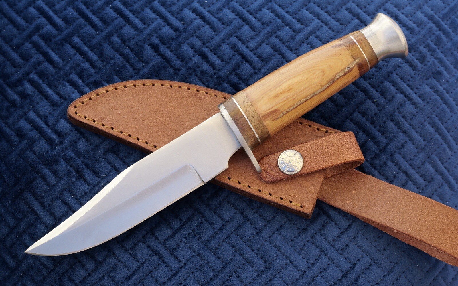 10” Fixed Blade Knife Survival Olive Wood Handle Custom Leather Sheath 5.5” Edge