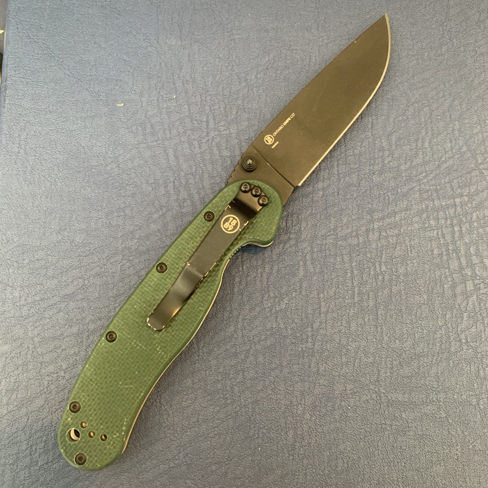 Ontario RAT 1 Folding Knife 3.5″ Black Oxide S35VN Steel Blade Green G10 Handle