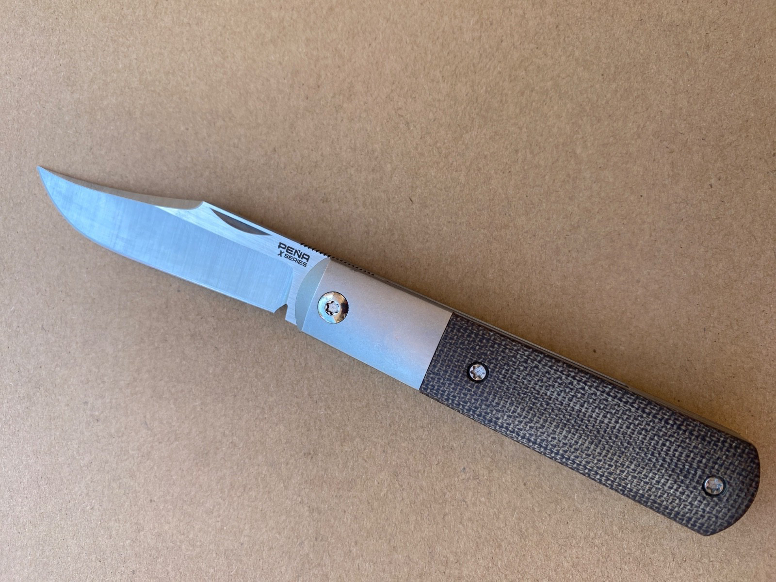 Pena X Series Titanium M390 Brown Micarta Overall 6.5″