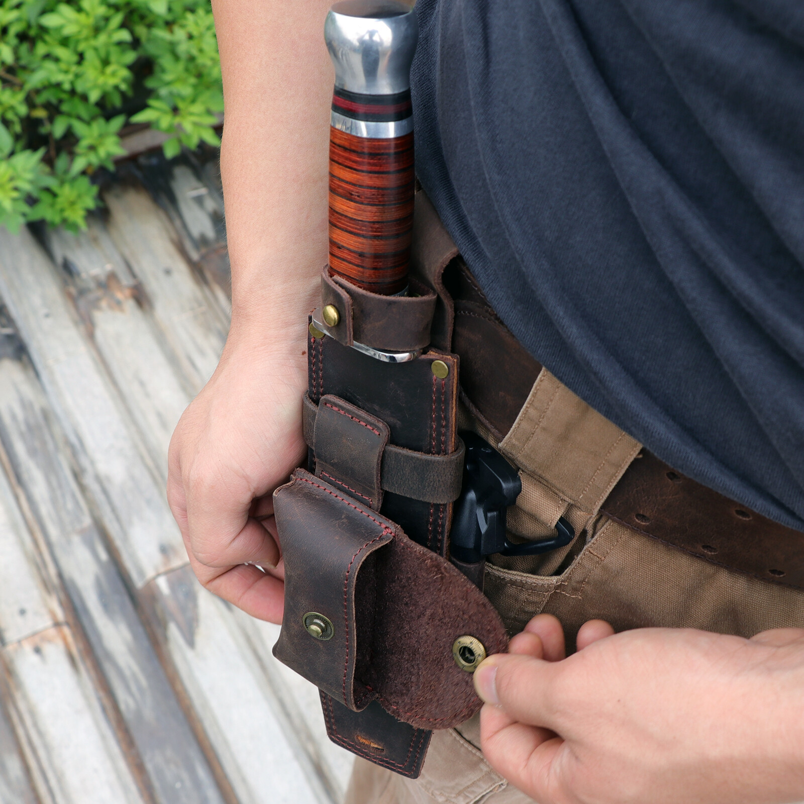 TOURBON Survival Leather Tracker Knife Sheath Horizontal Belt Holster with Pouch