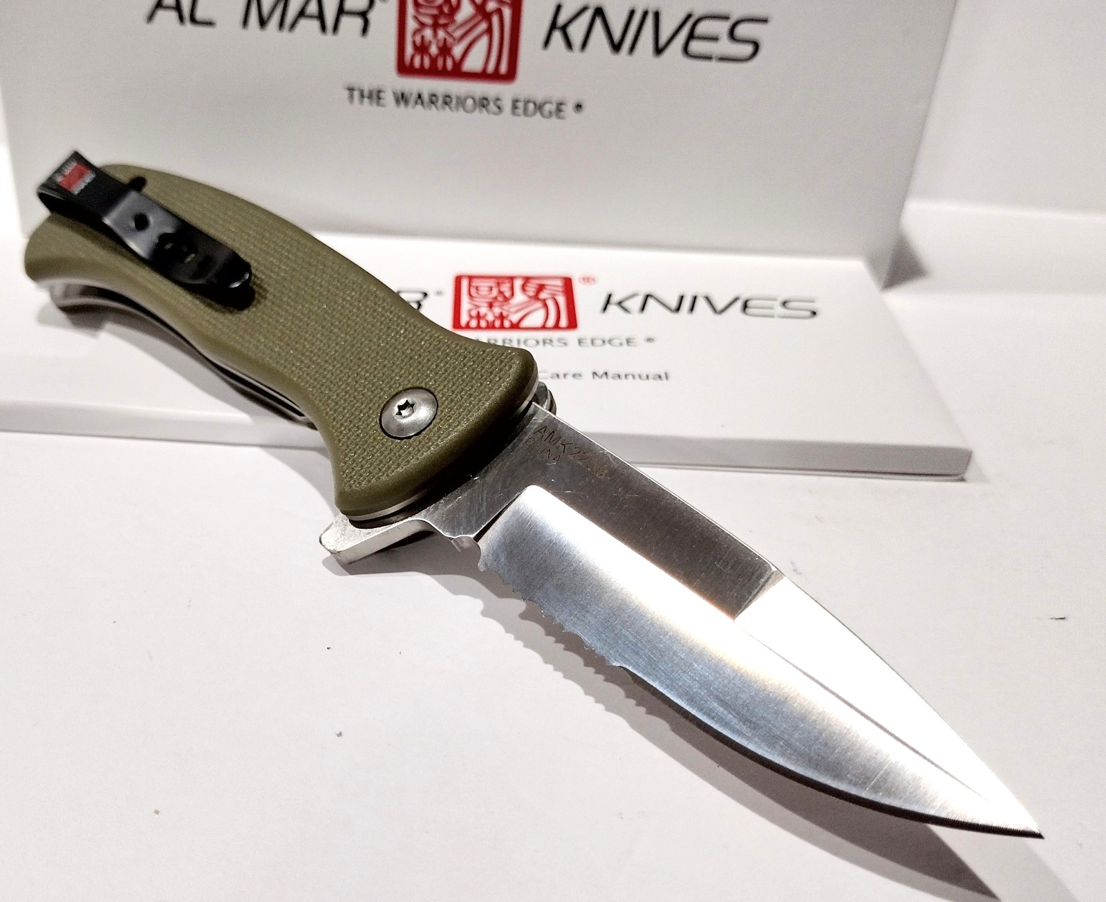AL MAR 2020 Military OD Green Serrated Spring Open Assisted Combat Pocket Knife