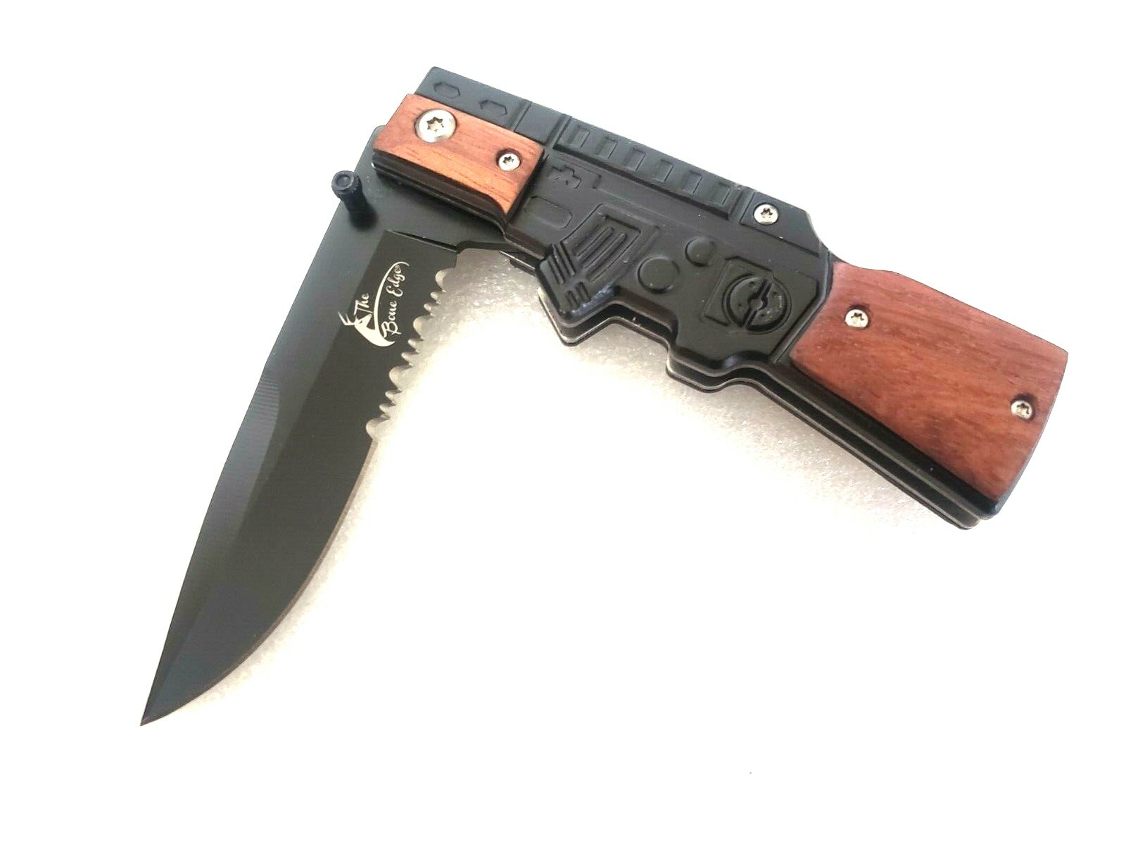 Machine Gun Serrated Pocket Knife Thumb Stud Legal EDC Navy Marines US Seller👀