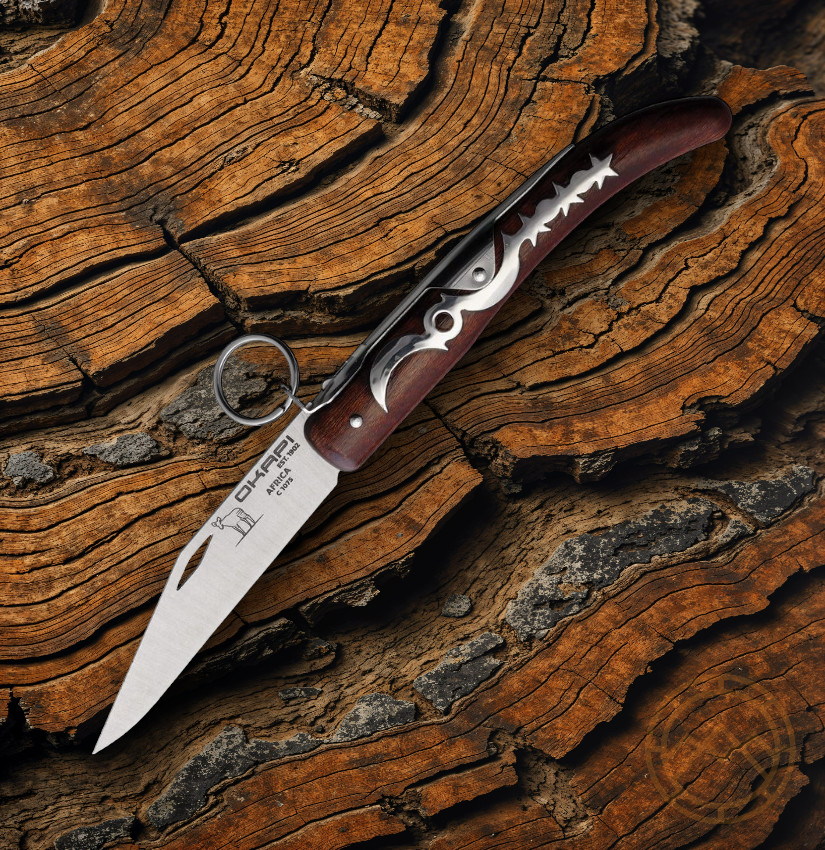Okapi Folding Knife 4.5″ Tumbled 1075HC Steel Clip Point Blade Brown Wood Handle