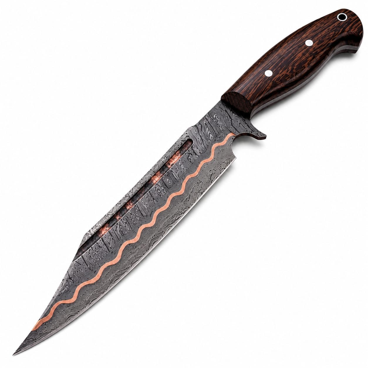 Premium Hand Forged Copper Dasmascus Steel Hunting Bowie Viking Saxon Seax Knife