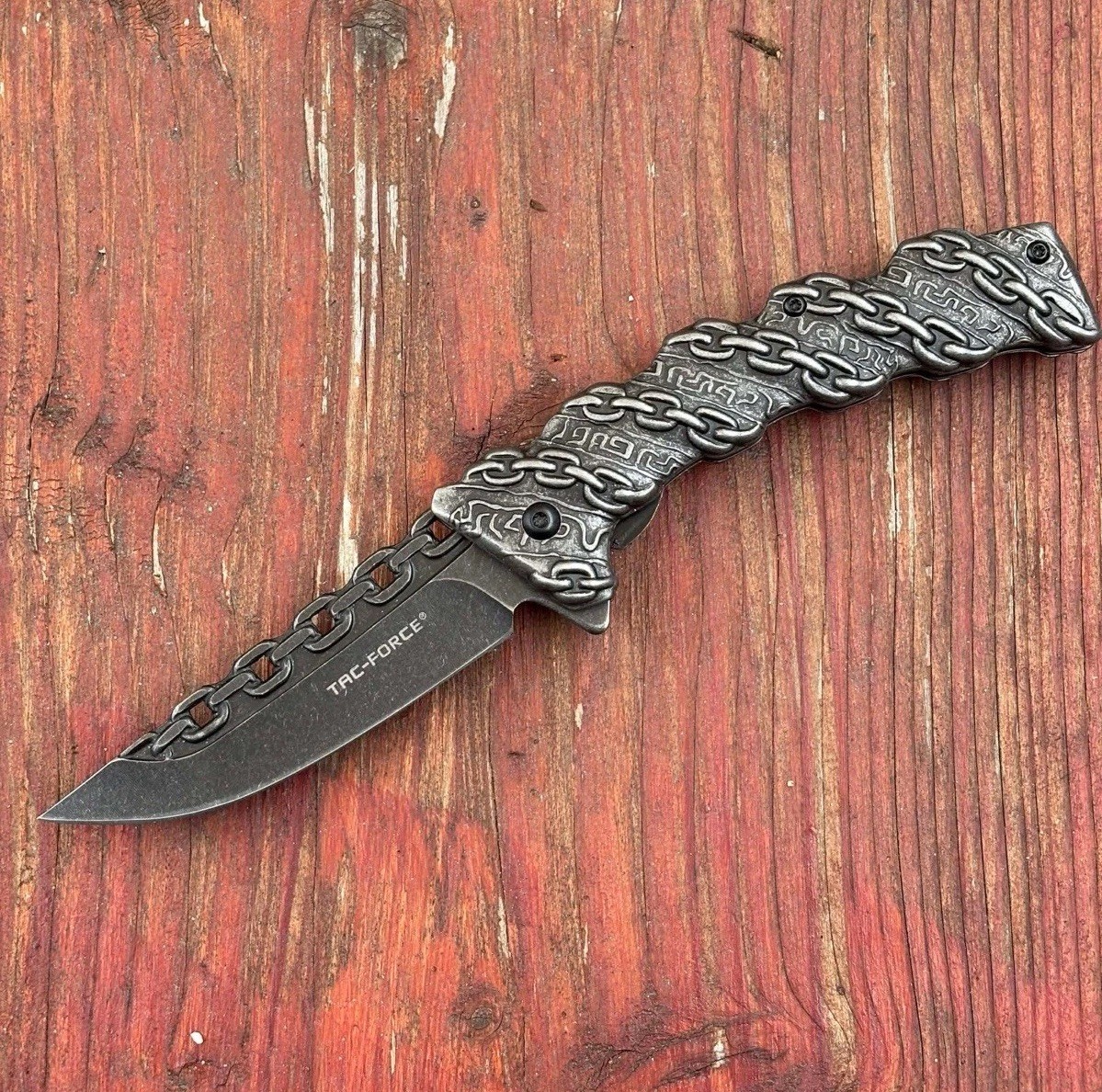 Chain Design Stainless Steel Handle Spring Assist Pocketknife Chain Unique Blade