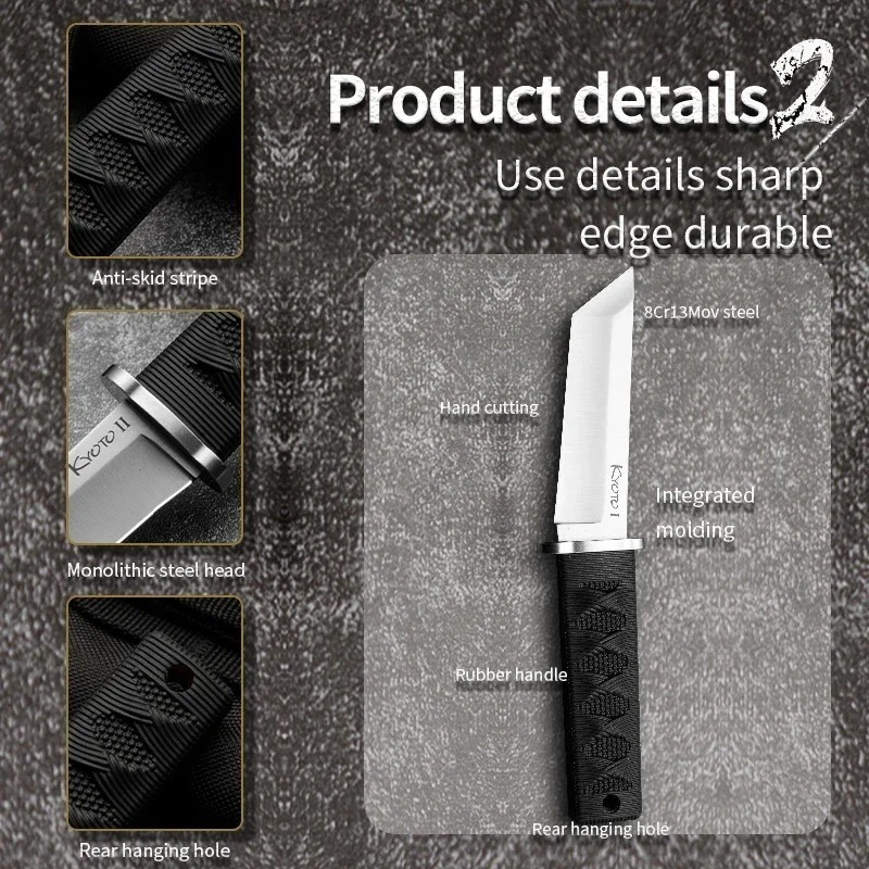 6.8” Fixed Blade Knife Tanto Steel Blade Tactical Hunting Knife Kydex Sheath