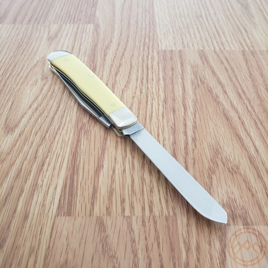 Case XX Trapper Pocket Knife Carbon Steel Blades Yellow Smooth Synthetic Handle