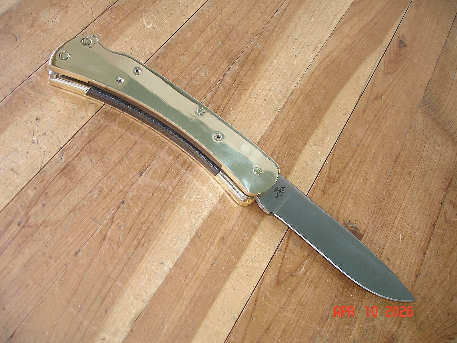 JOE HOUSER CUSTOM BUCK KNIFE 110 HUNTER BRASS INSIDE OUT DP 2024 BOS S30V BLADE