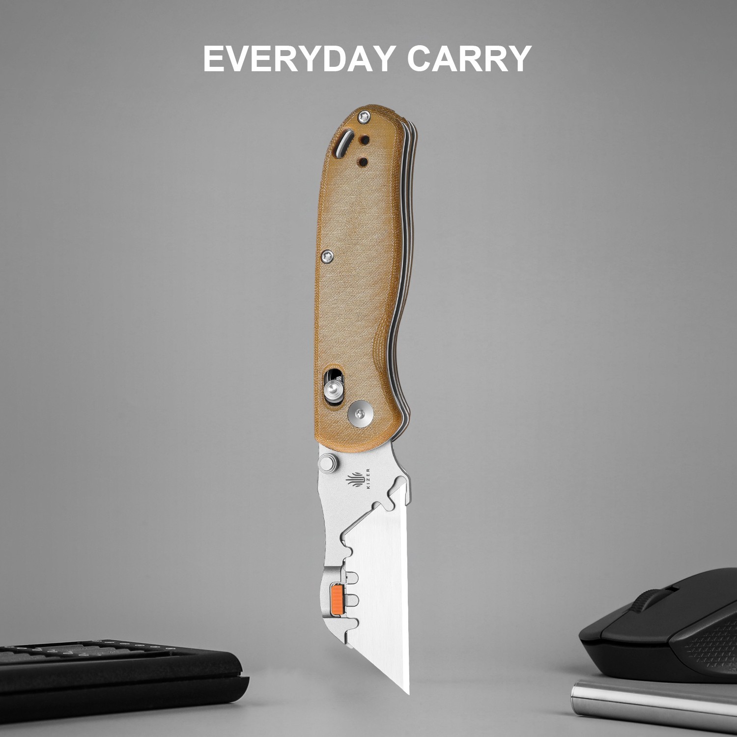 Kizer Uti BEAR 2 Tool Free Utility Folding Pocket Knife Micarta Handle V3619JA7