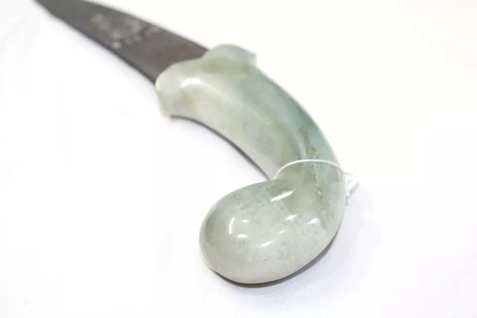 Dagger Knife Damascus Steel Blade Silver Koftgiri Aventurine Stone Handle E78