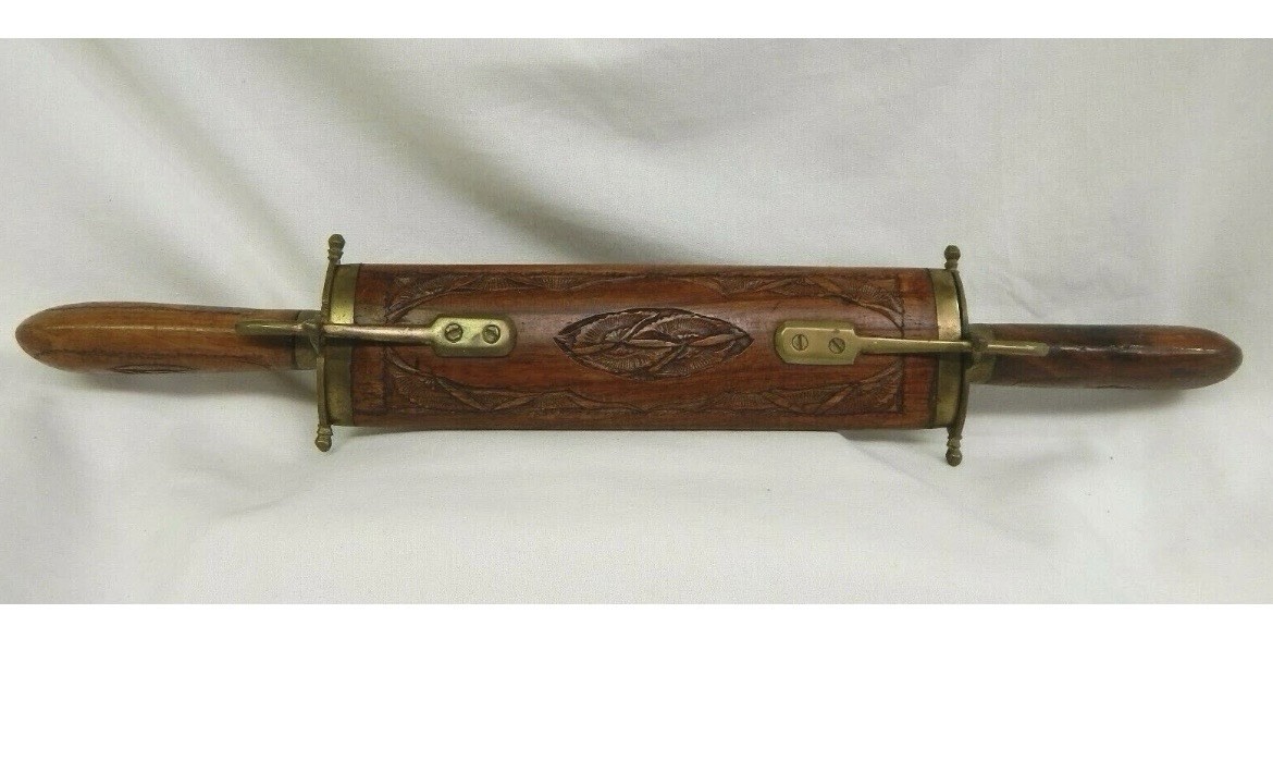 Antique Vintage Brass & Hand Carved Wood Sheath Carving Knife and Fork Set India