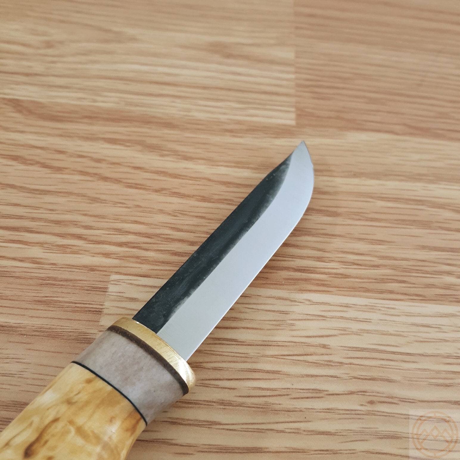 Wood Jewel Vuolu Fixed Knife 3.25″ Carbon Steel Blade Curly Birch/Horn Handle
