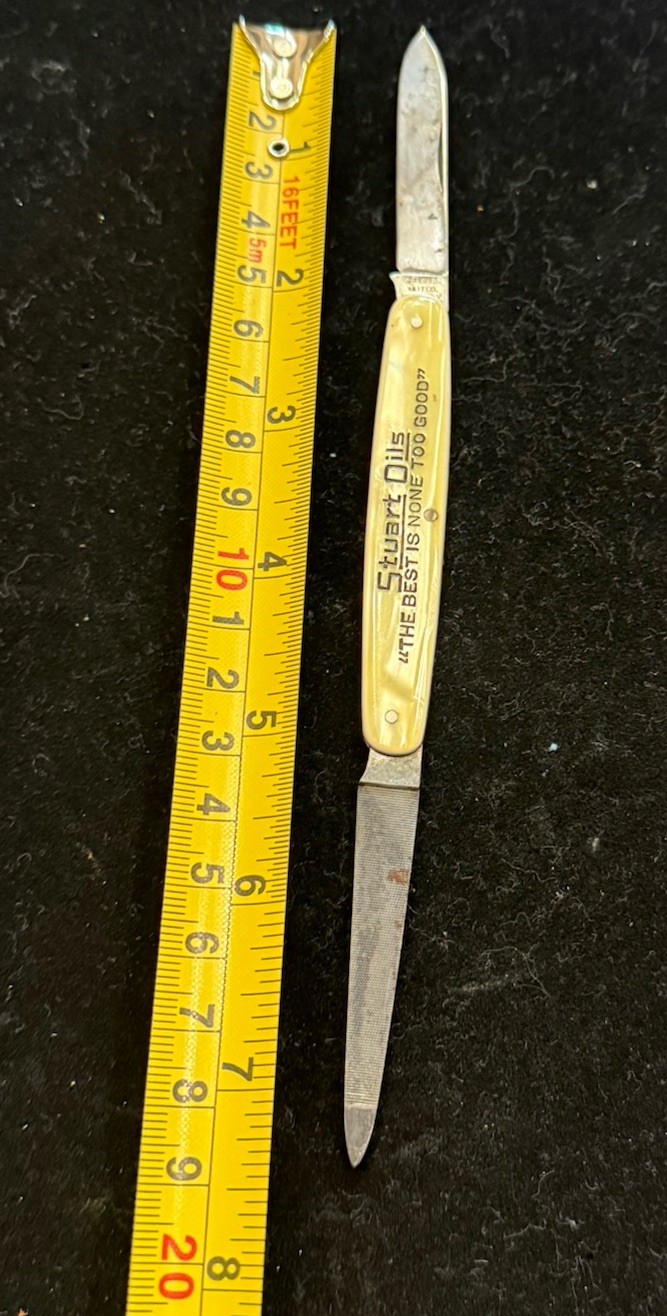 Vintage Schrade Cut Co Walden Stuart Oils The Best Is None Too Good Pocket Knife