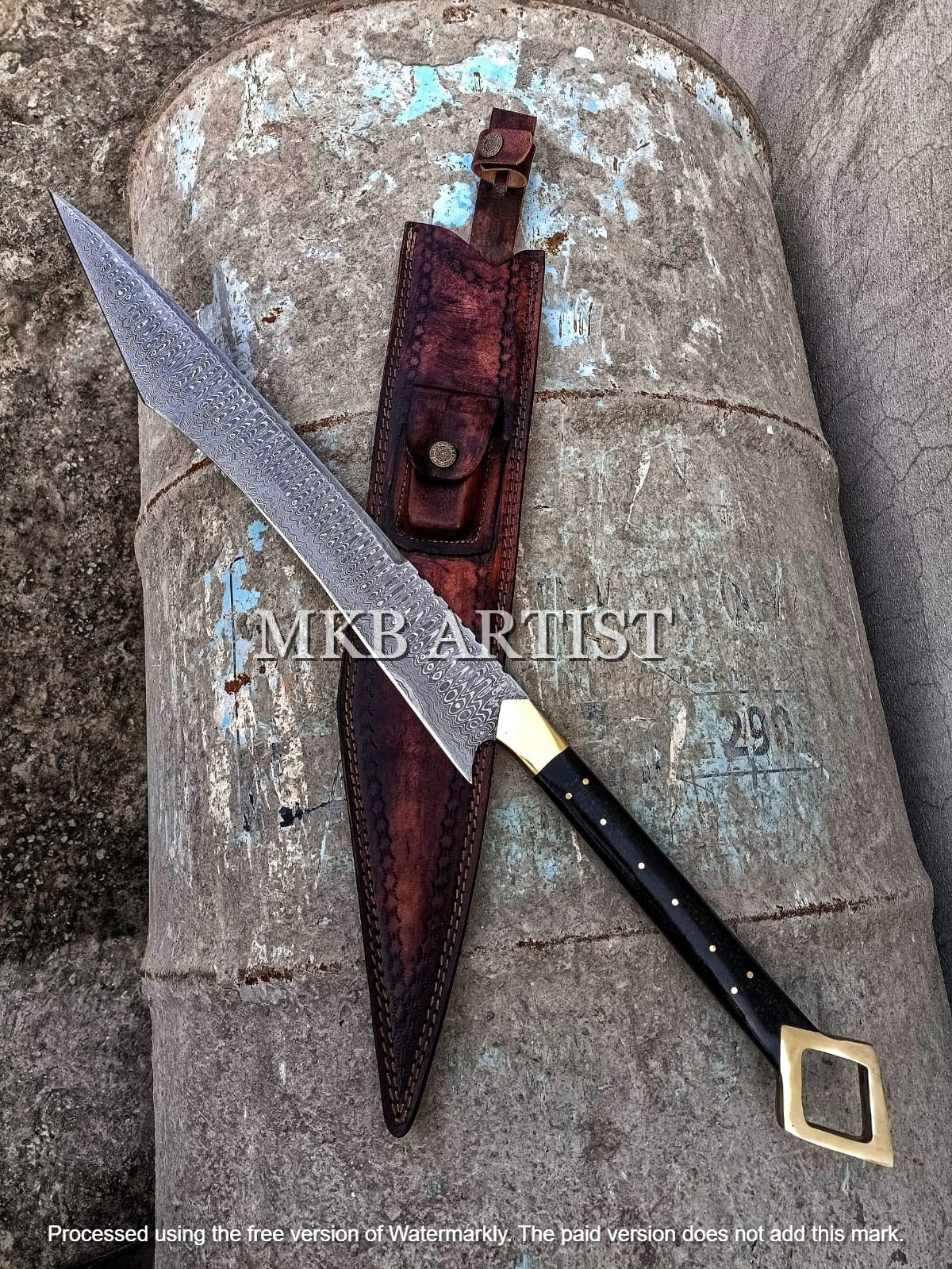 HANDMADE DAMASCUS STEEL SWORD DAMSCUS HUNTING SWORD WITH LEATHER SHEATH