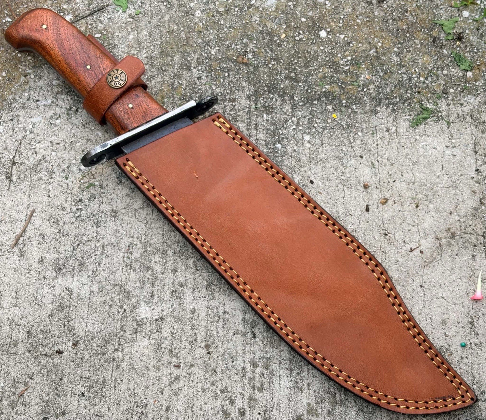 15” Hand Forged Classic Bowie Knife Wood Handle Carbon Steel Leather Sheath EDC