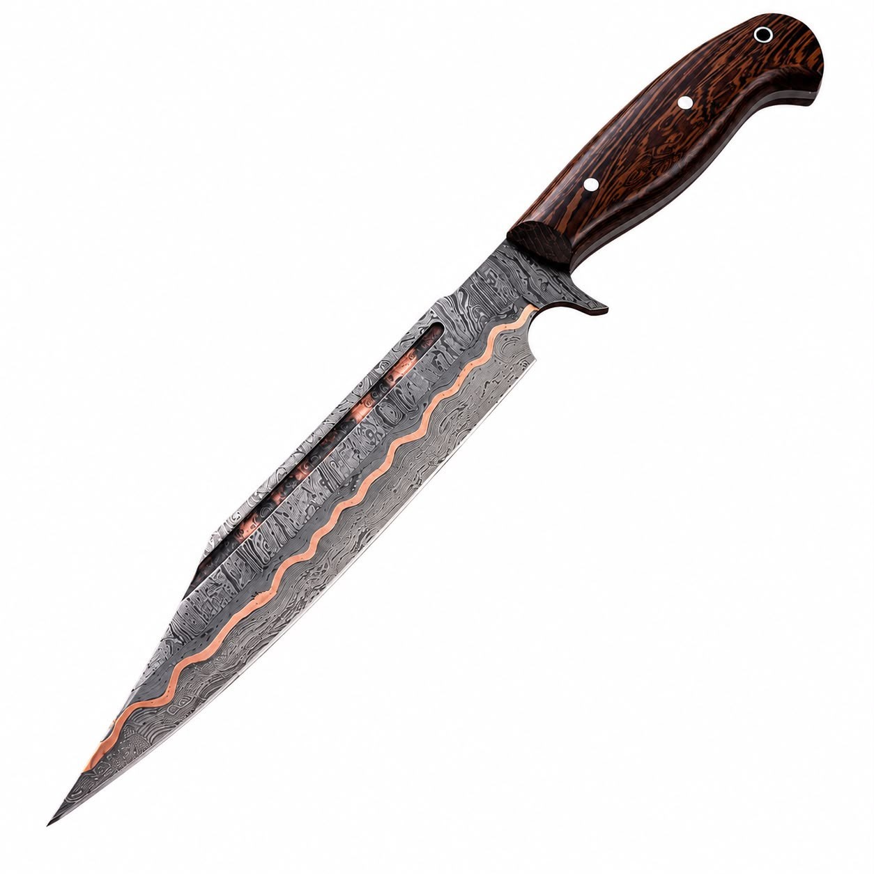Premium Hand Forged Copper Dasmascus Steel Hunting Bowie Viking Saxon Seax Knife