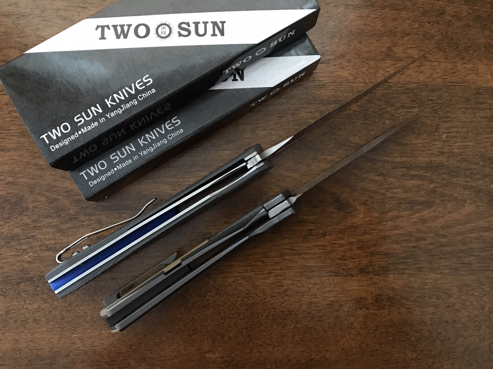 Lot Of 2 Twosun 兩陽 Folding Knives D2 14C28N Blades Titanium G10 Handles China