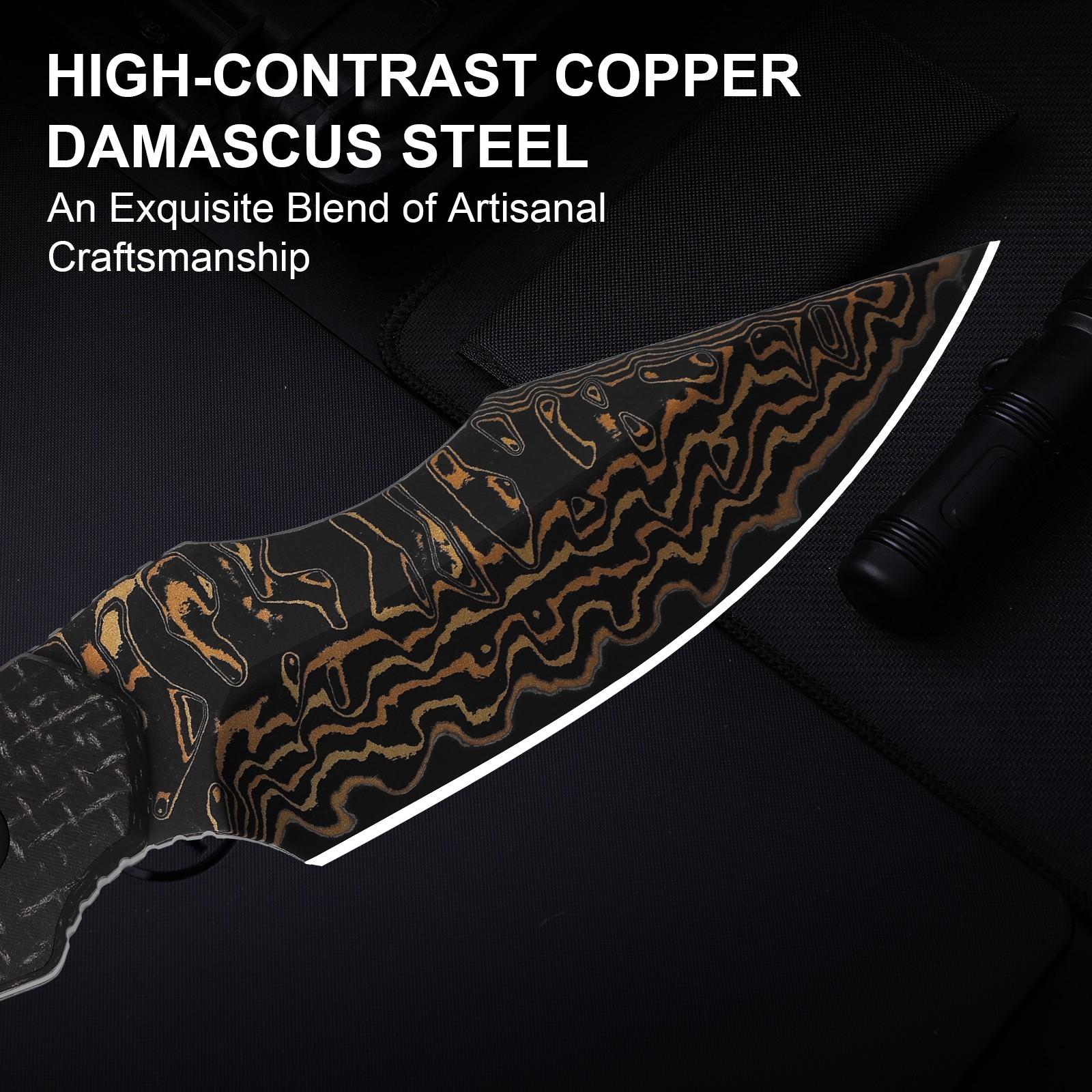Kizer Bone Fixed Knife Copper Damascus Blade Micarta Handle With Sheath 1122A2