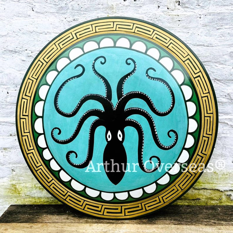 Greek Hoplite Shield with Acacia meta, Marine Octopus Design, Spartan Warrior Sh