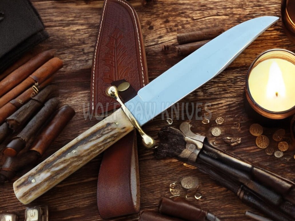 Handmade Hunting Bowie Knife | D2 Steel Blade with Stag Antler Duty Paid USA