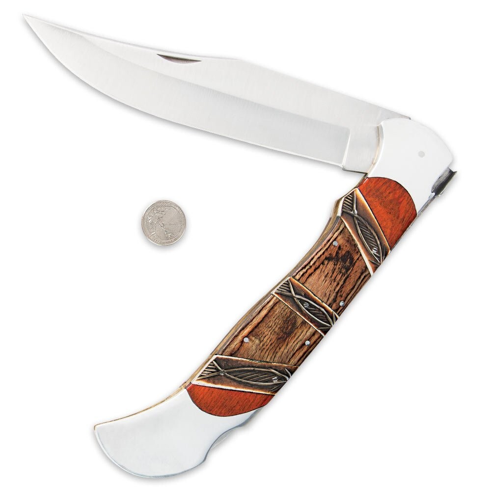 18″ GIANT FOLDING POCKET KNIFE Wood Camping Hunting Lockback Skinner Bowie Bone