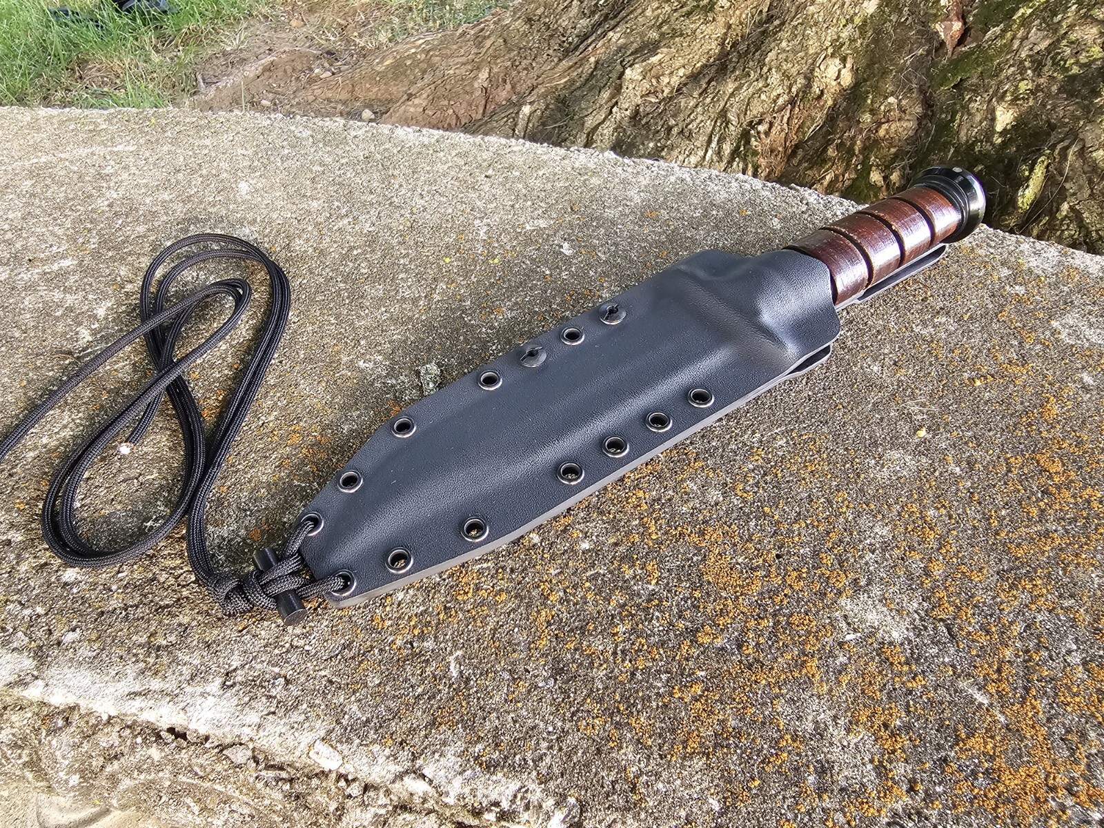 KA-BAR USMC Custom Kydex Sheath, PANCAKE, DANGLER, Mini Firesteel, Paracord(Blk)