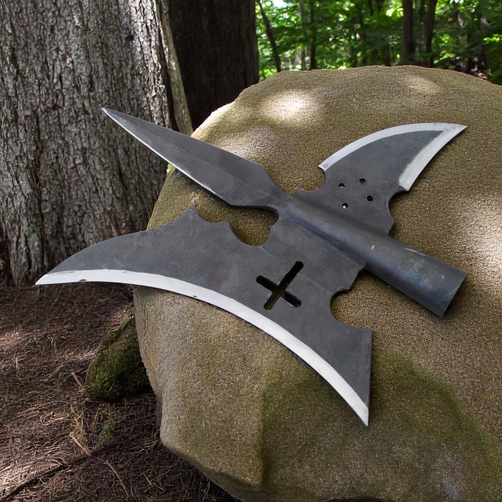 18 Century Hand Forged Medieval Halberd With Cross Design.