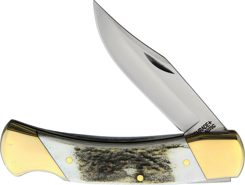 Schrade Stag Lockback Brown/White Folding Stainless Clip Point Pocket Knife 07