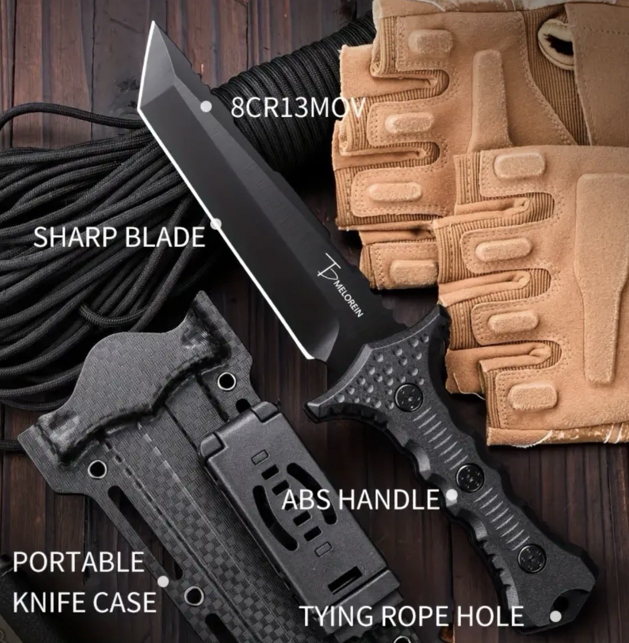 Tactical Knife Survival with Sheath Fixed Blade 8CR13 Steel Blade Hunting Knife