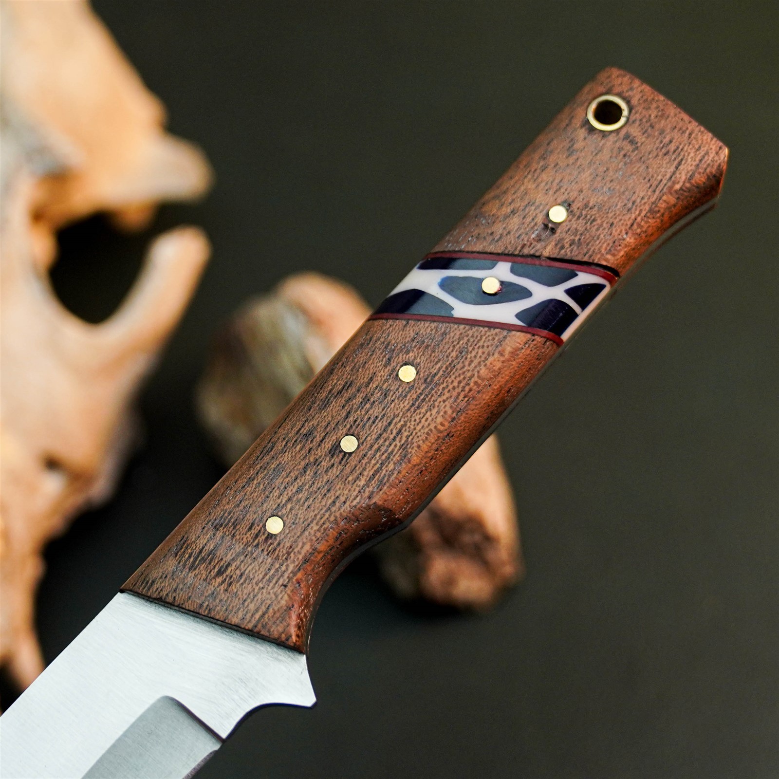 9.0″ Hunting EDC Stainless Knife Handmade Full Tang Wood Handle + Sheath