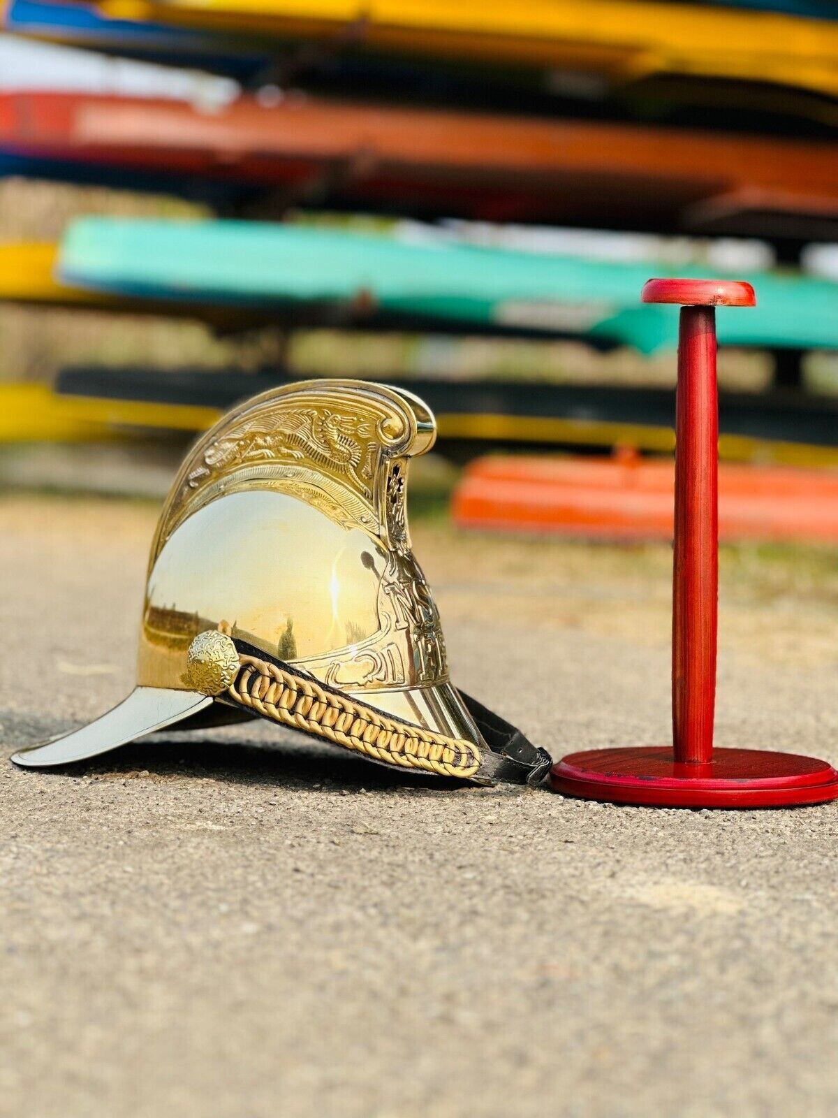 Napoleonic French Cavalry Helmet Shiny Brass Helmet with Free Wooden Stand