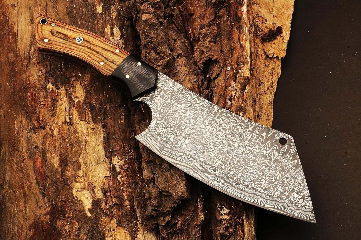 CUSTOM HANDMADE FORGED DAMASCUS STEEL CLEAVER MEAT CHOPPER BUTCHER KNIFE SHEATH.