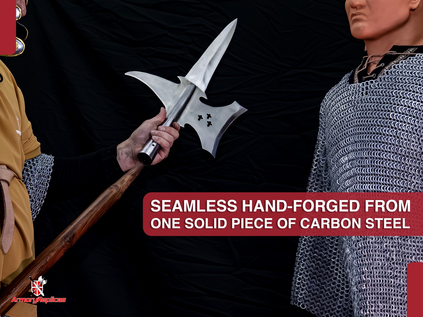 Medieval Halberd Head Carbon Steel Crusader Templar Spearhead Polearm Display