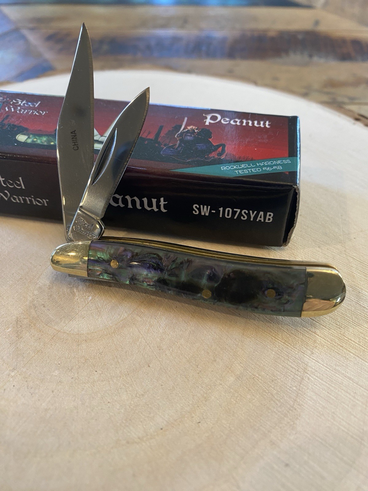 Steel Warrior Peanut Knife Synthetic Abalone SS Blades SW-107SYAB
