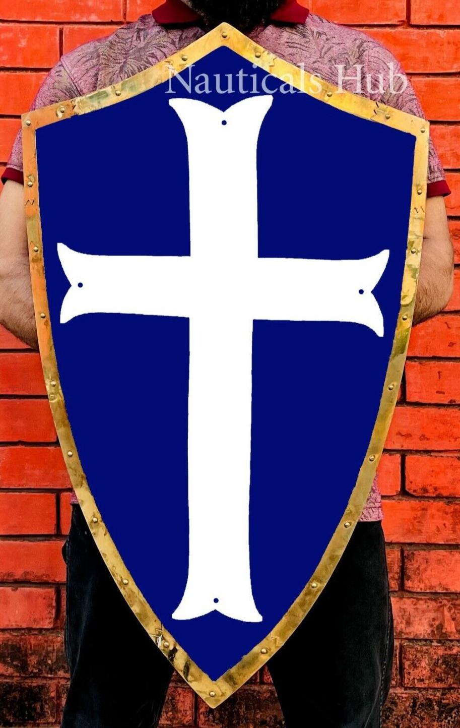 Medieval Templar Knight white Cross Battle Cosplay Reproduction armor shield