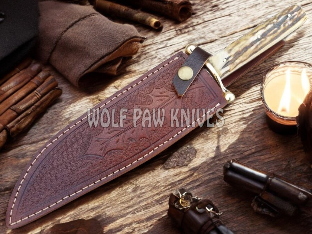 Handmade Hunting Bowie Knife | D2 Steel Blade with Stag Antler Duty Paid USA