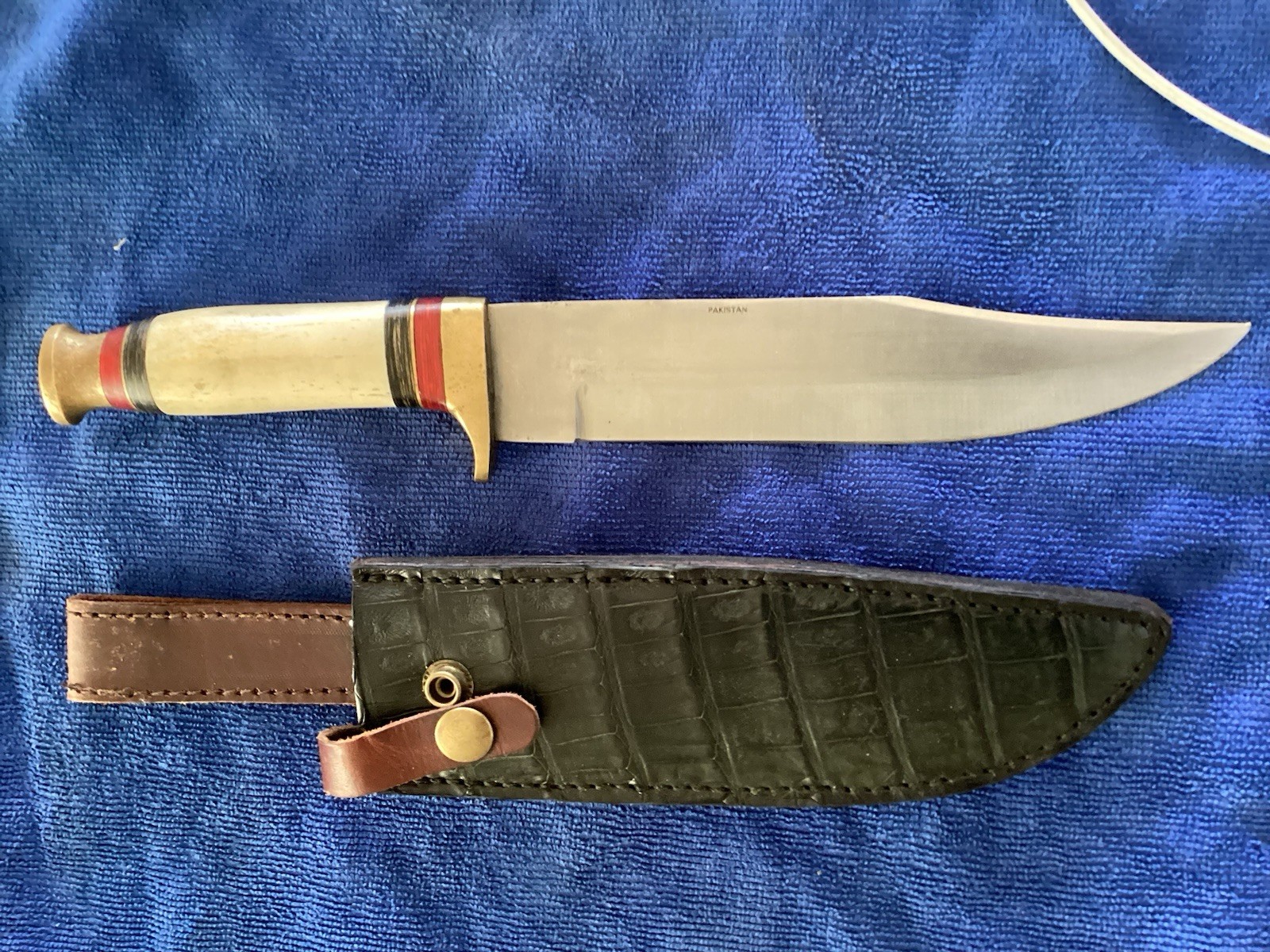 Bowie Knife Clip Point Over 5in Blade Silver Plain Edge with Sheath