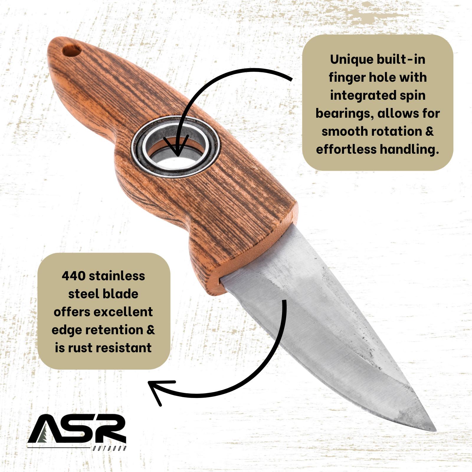 ASR Outdoor 7.5 Inch Drop Point Fixed Blade Knife with Finger Hole
