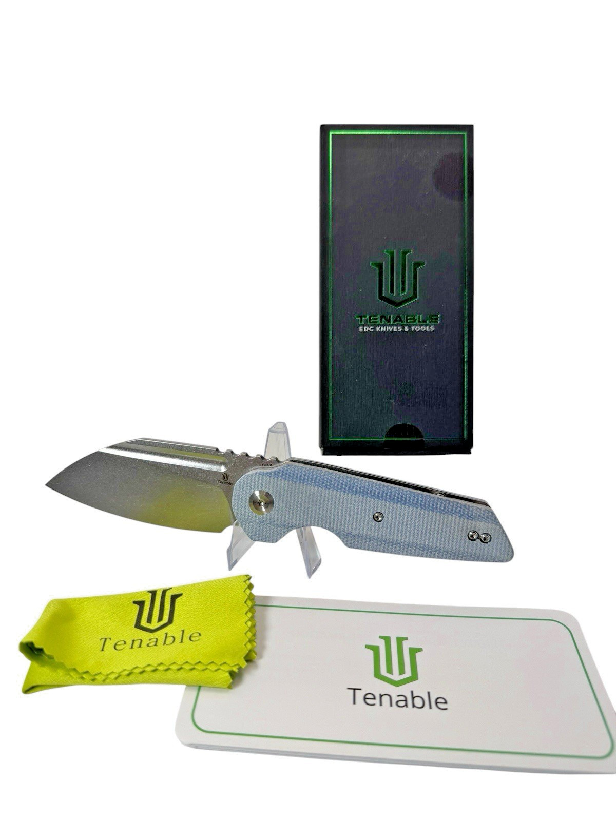 Tenable Rafe L Folding Knife Blue Micarta Handle Stonewashed SS Blade New