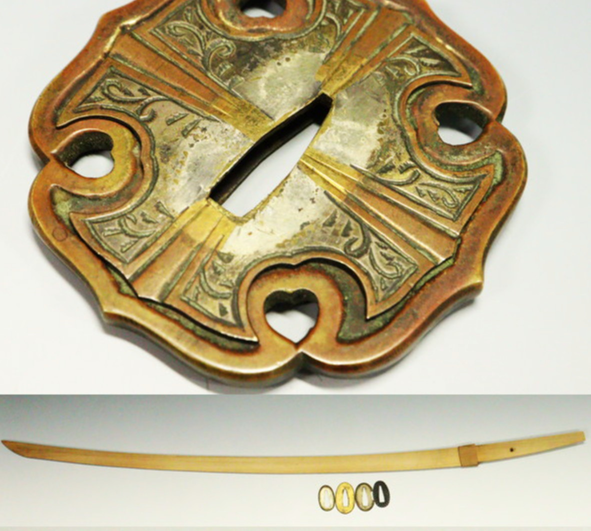 Museum Samurai Tachi Koshirae Gold Maki-e Pearl Inlay For 13mm Thick Sword Mount