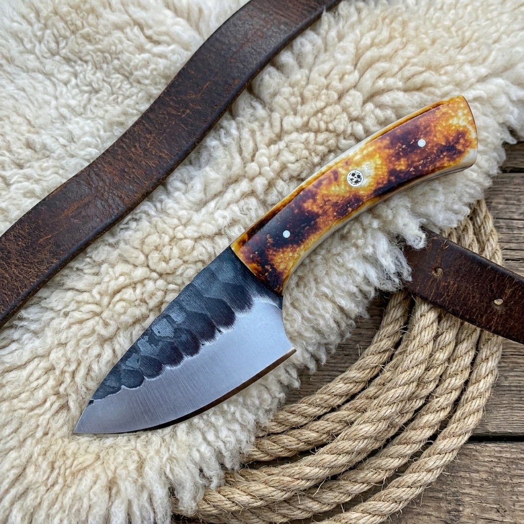 7inch Skinner Hunting Knife with Sheath, Forged Blade EDC Bone Handle