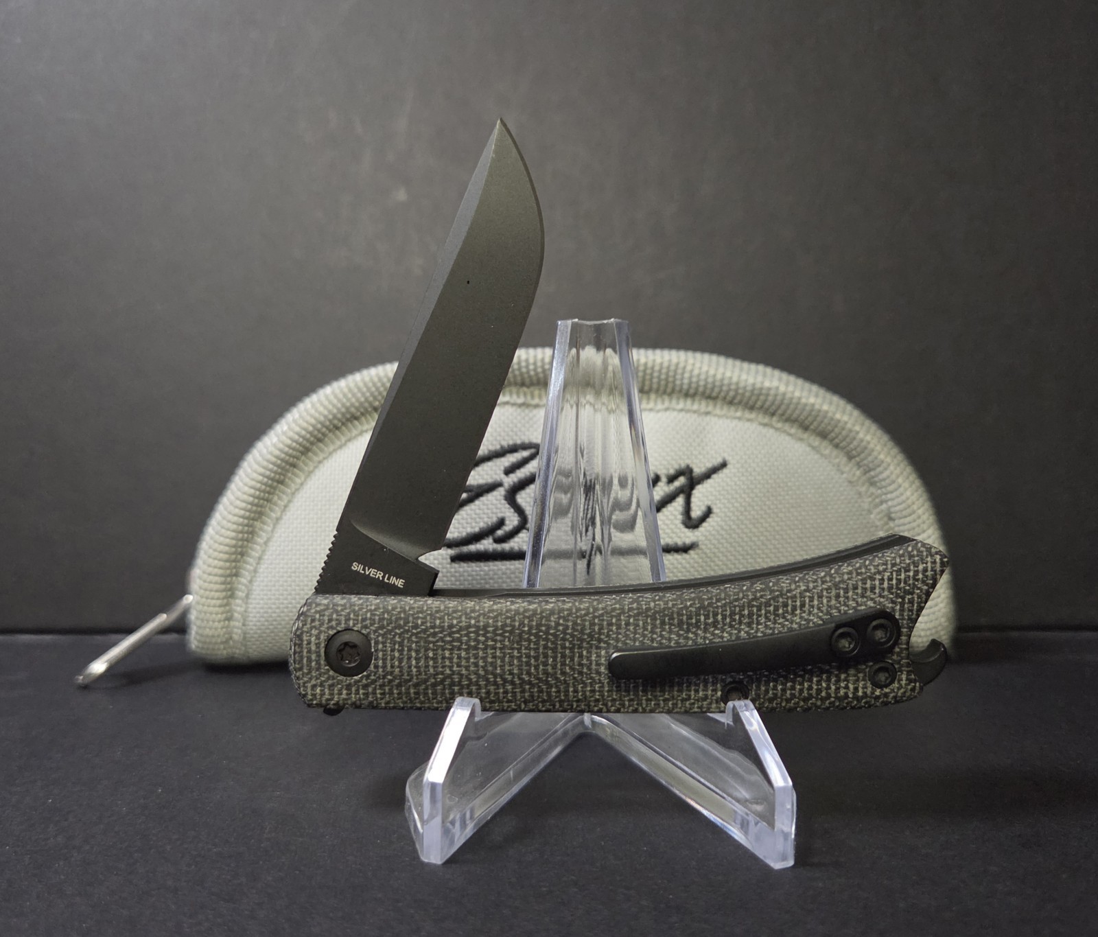 ESNYX KNIFE – SILVERLINE BEER BUSTER Jr. Black MICARTA/ Titanium Front FLIPPER