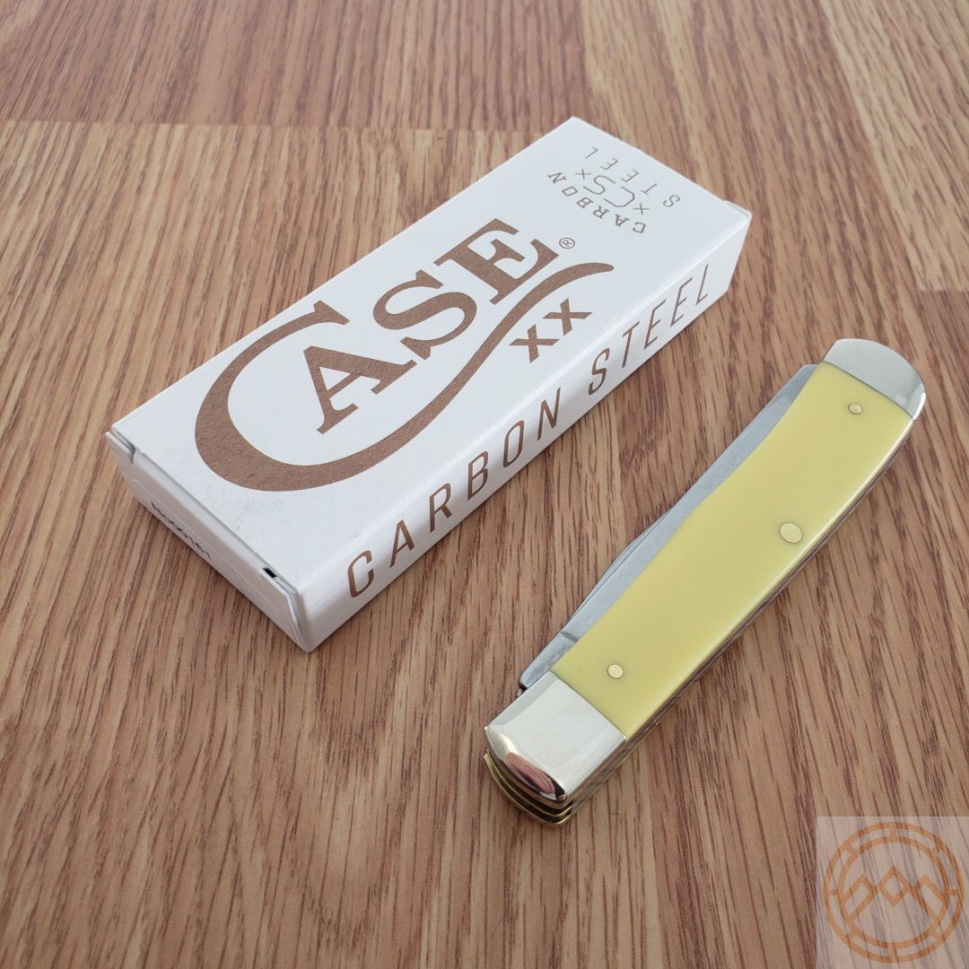 Case XX Trapper Pocket Knife Carbon Steel Blades Yellow Smooth Synthetic Handle