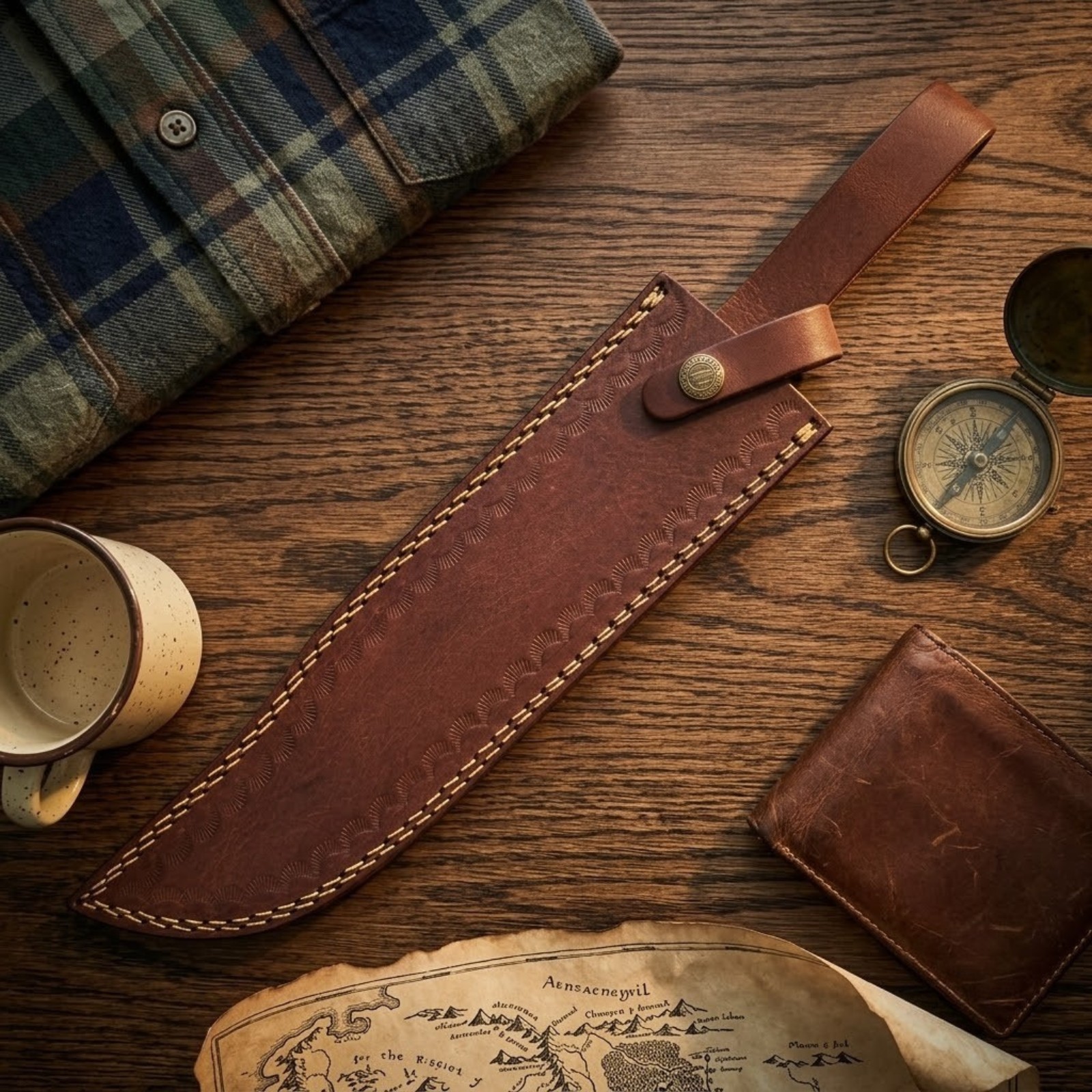 Handmade Brown Leather Replacement Sheath Scabbard 11 Inch Fixed Blade Knife US