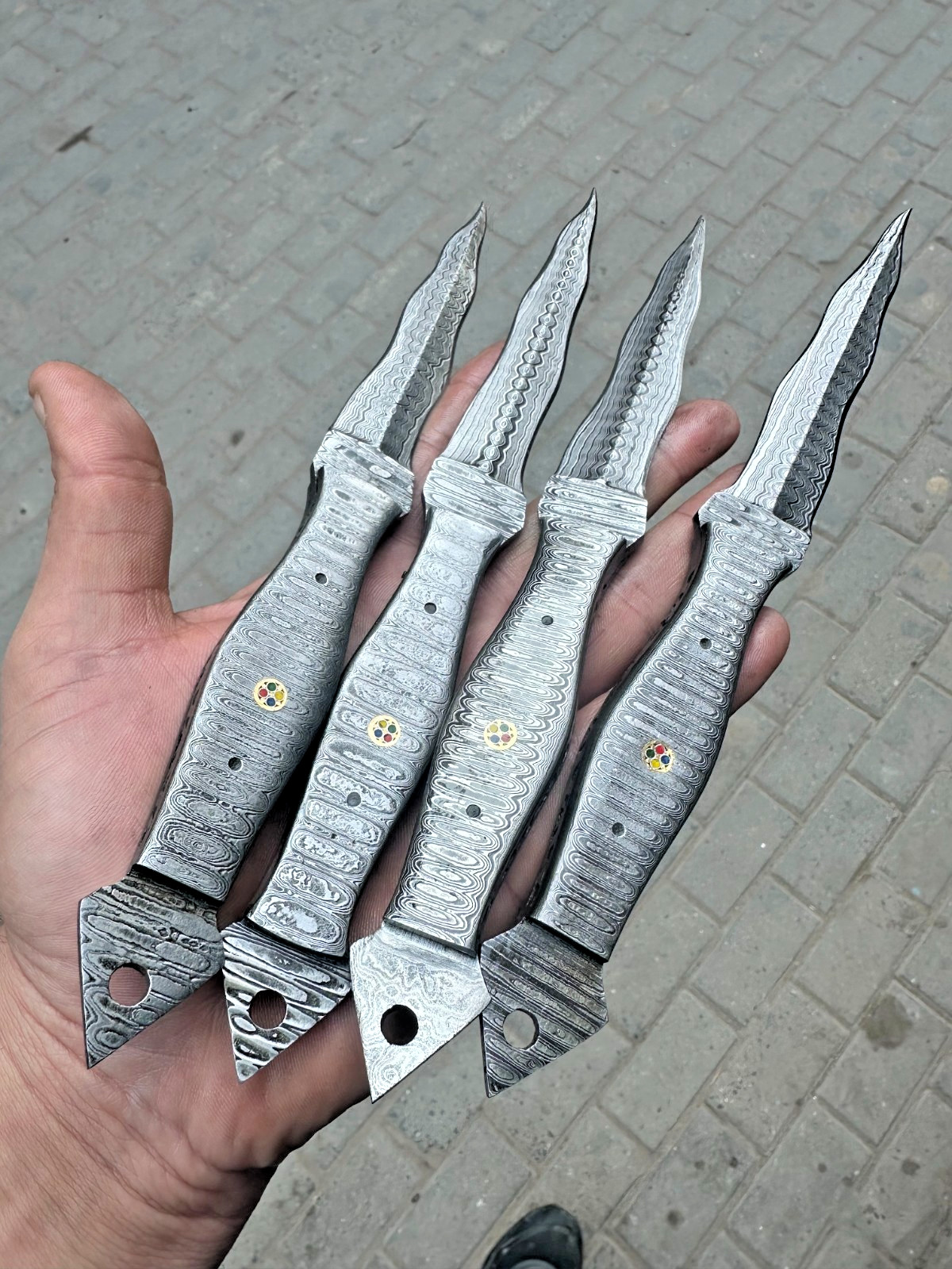 Custom Made Hand Forged Damascus Steel Tri Double Edged Dagger Knife 2418