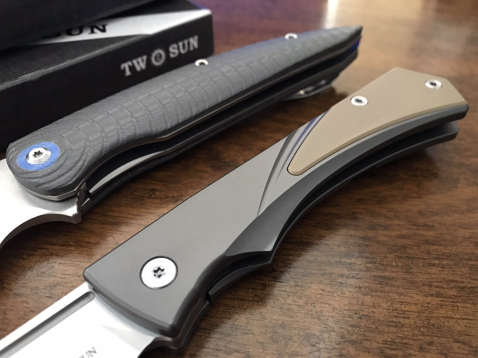 Lot Of 2 Twosun 兩陽 Folding Knives D2 14C28N Blades Titanium G10 Handles China