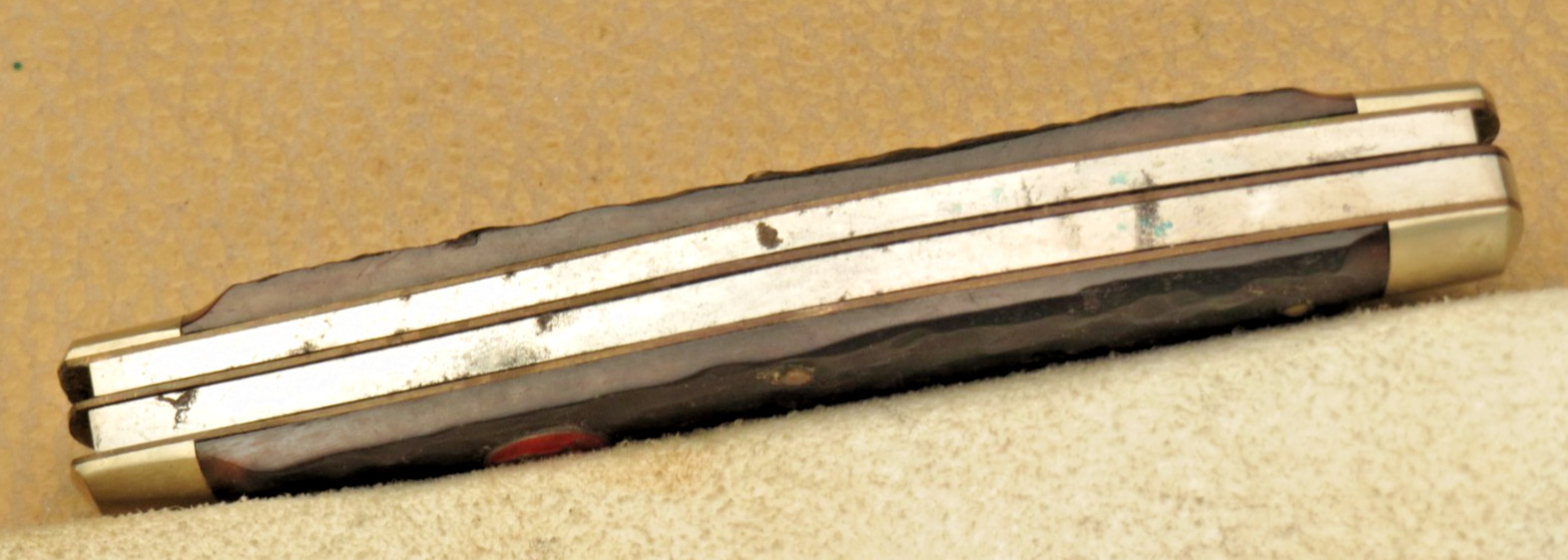 Vintage KISSING CRANE Solingen Stockman Knife Bone Handles – Unused with Tarnish