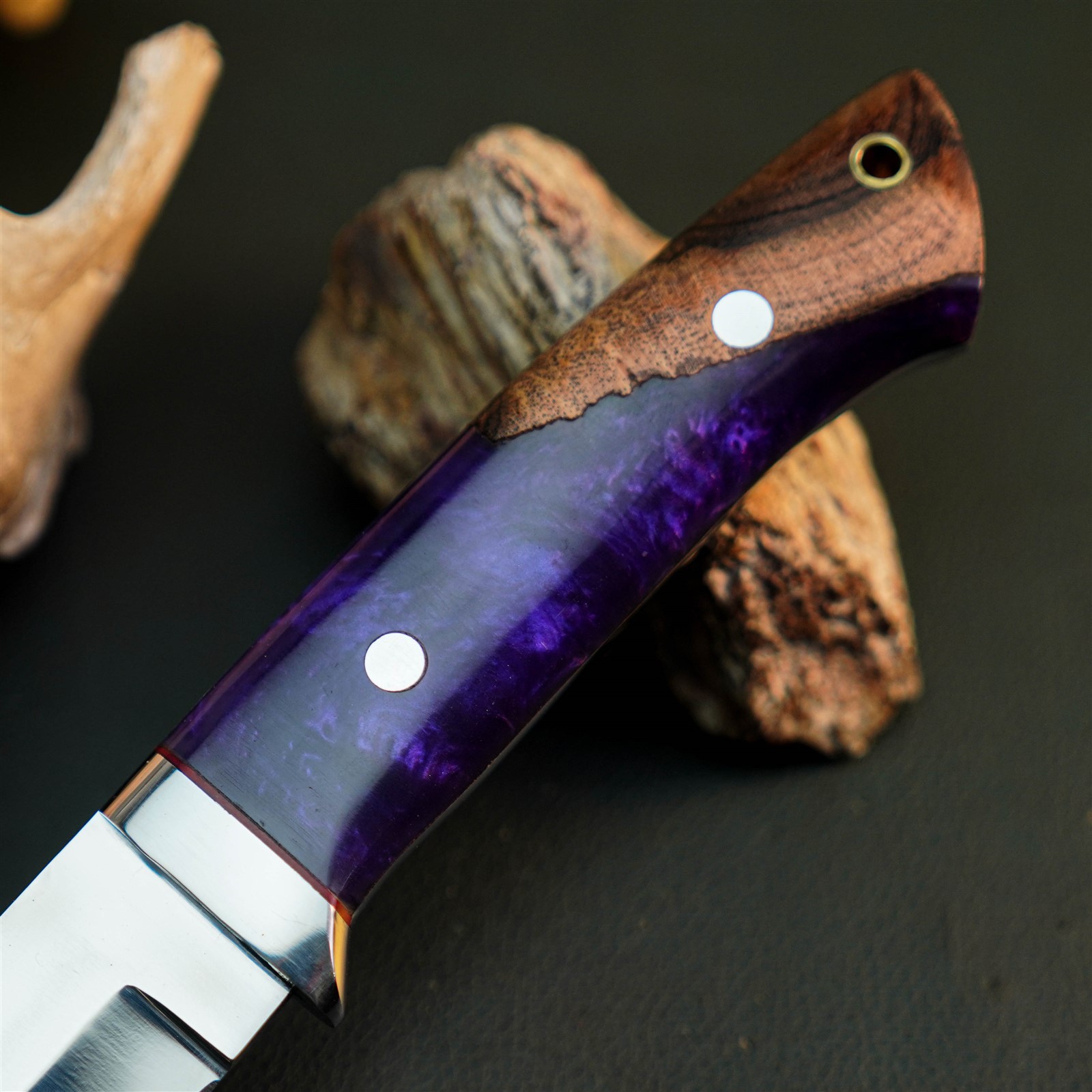 8.6″ Hunting EDC Stainless Knife Handmade Full Tang Wood Handle + Sheath