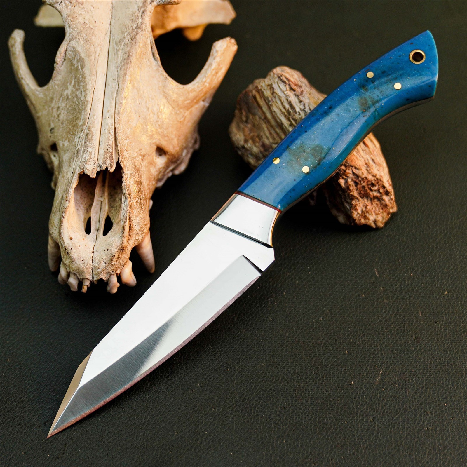 8.7″ Camping Bushcraft Stainless Knife Handmade Full Tang Resin Handle