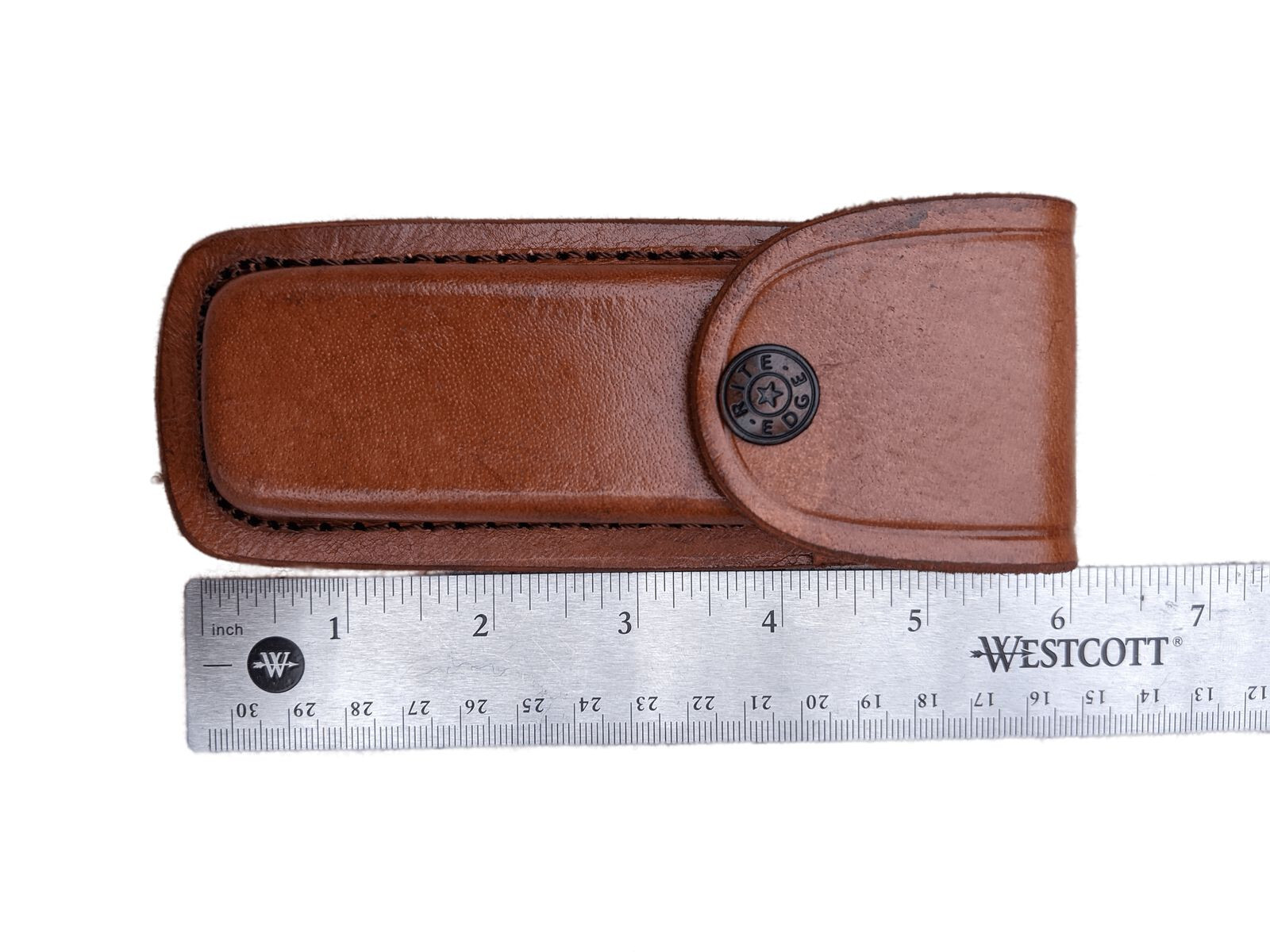 NEW Folding Pocket Knife Sheath 5″ Brown Genuine Leather Belt Case